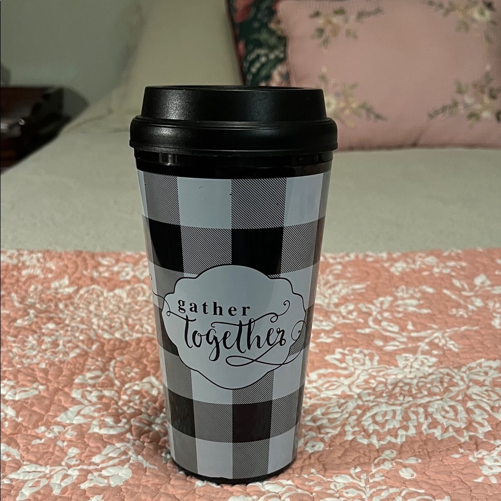 Black and White Checkered Travel Mug